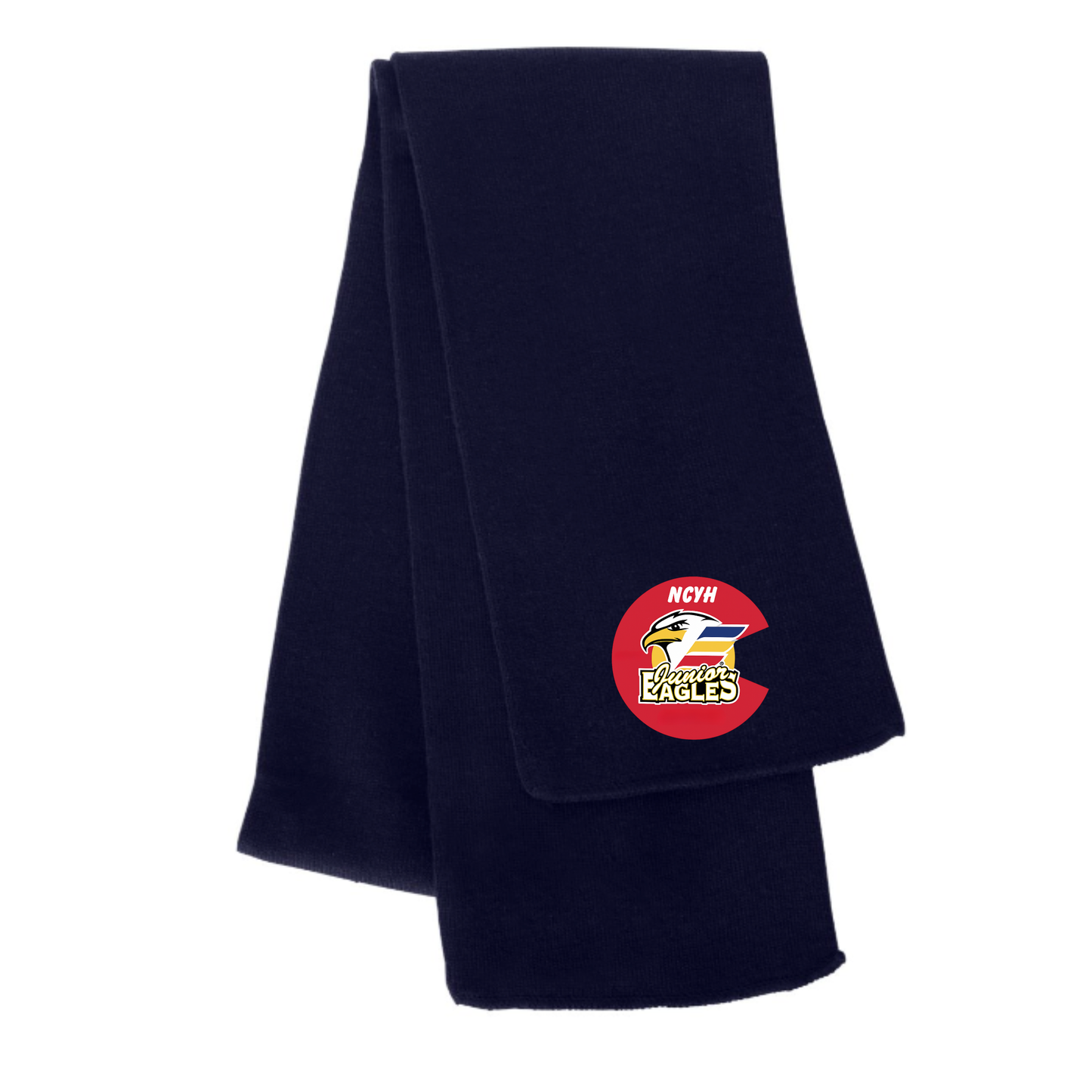 Embroidered Navy Blue Knit Scarf