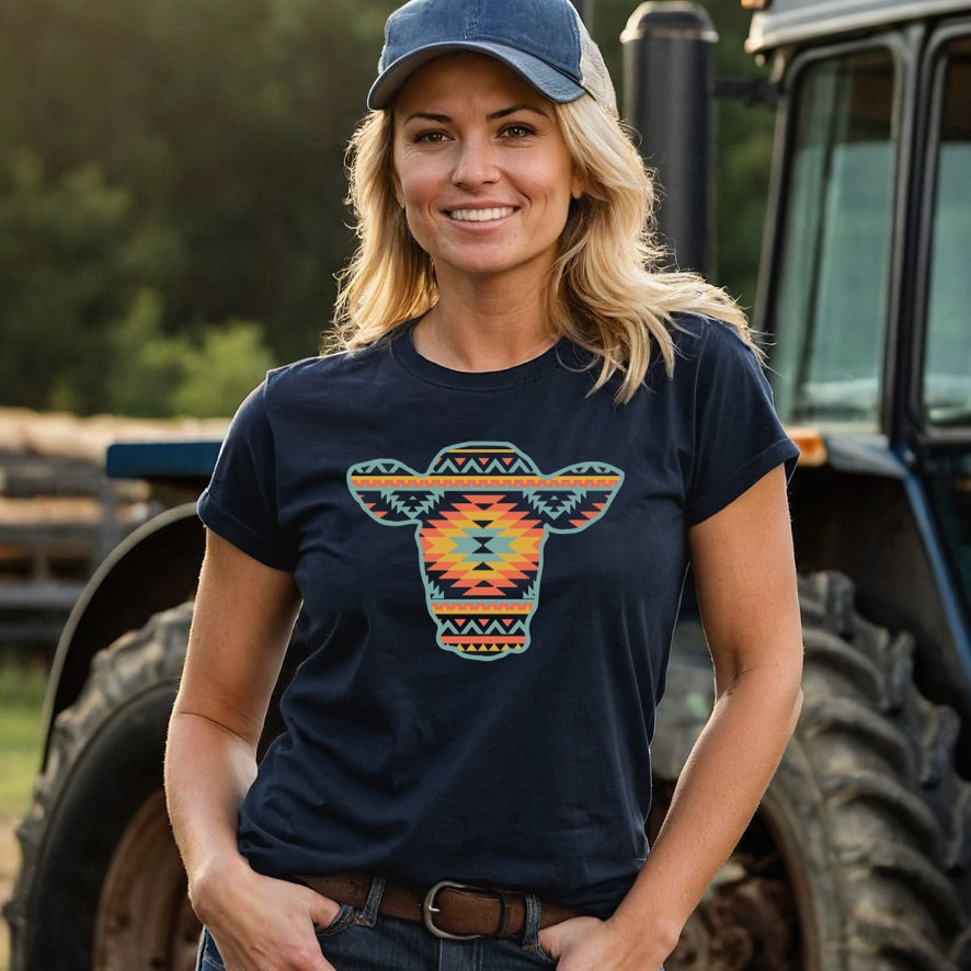 Sexy Aztec Cow Head Ladies T-shirt