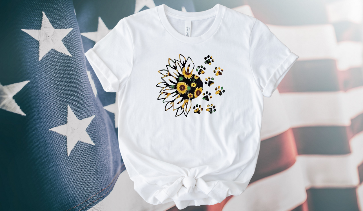 Sunflowers & Paw Prints Ladies Short Sleeve T-Shirt
