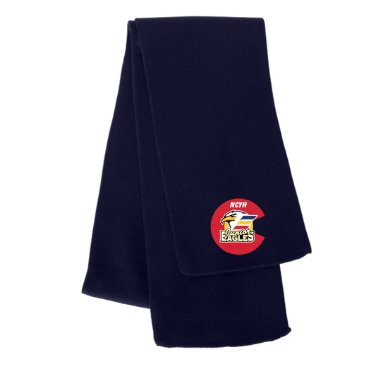 Embroidered Navy Blue Knit Scarf