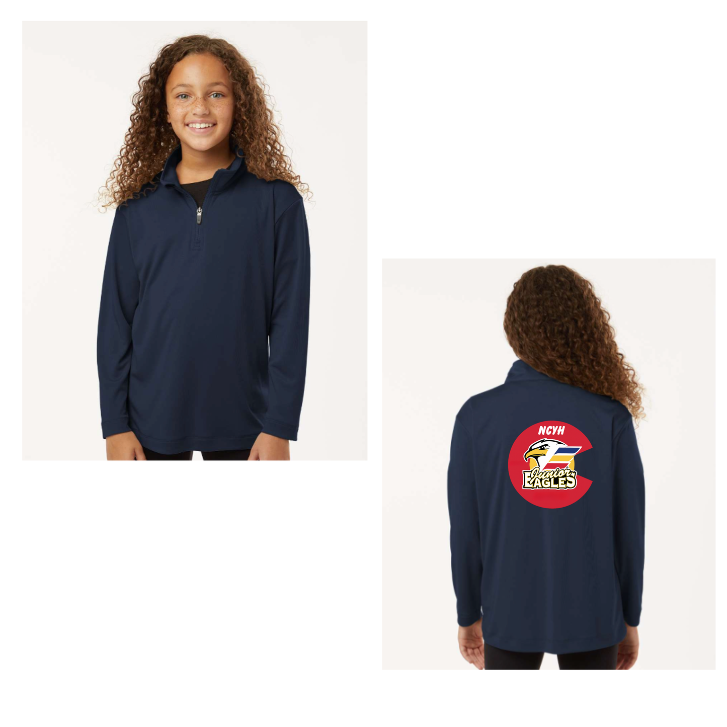 Youth Unisex Navy Blue  Performance Quarter-Zip Pullover Back Logo