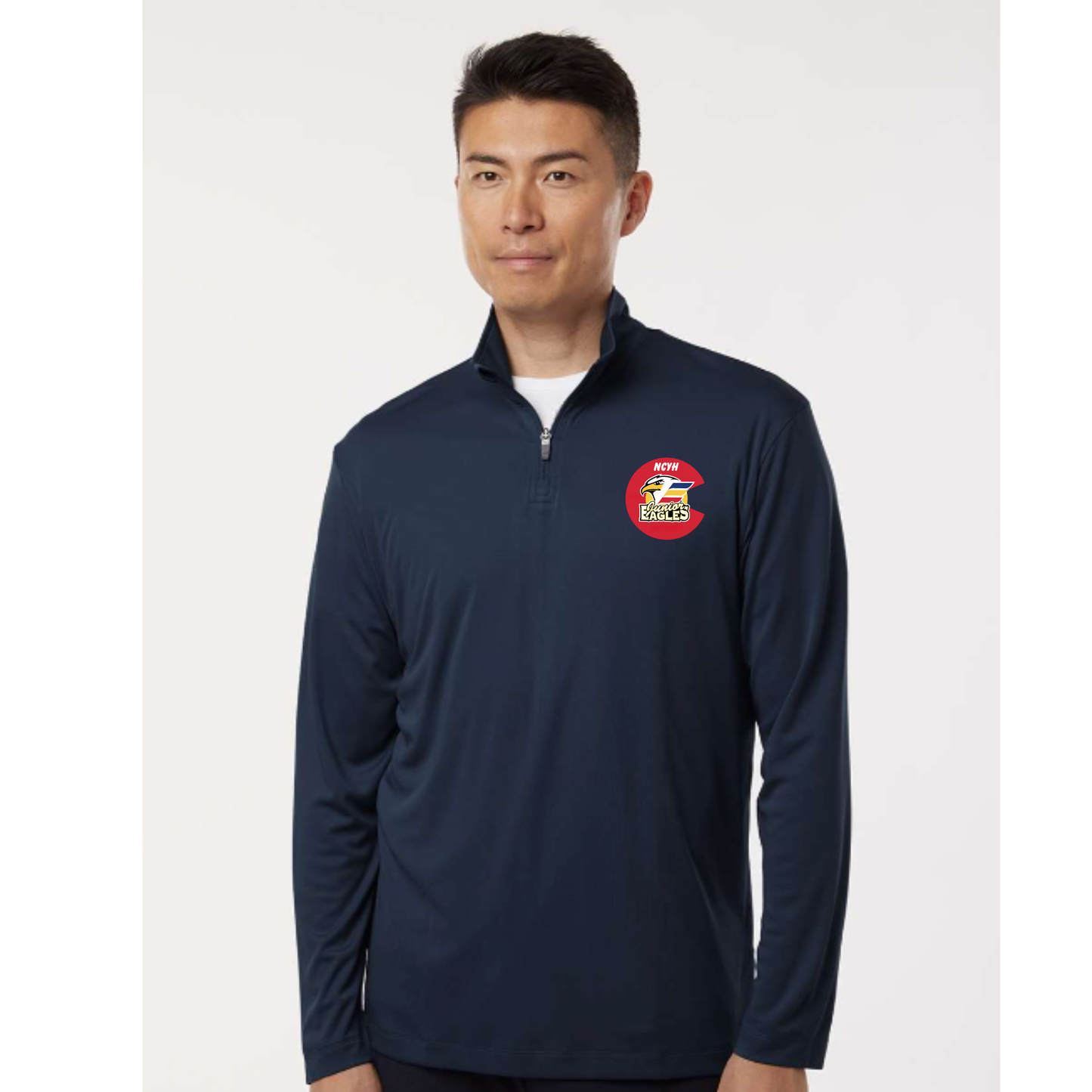 Men's  Navy Blue  Performance Quarter-Zip Pullover Left Chest Logo