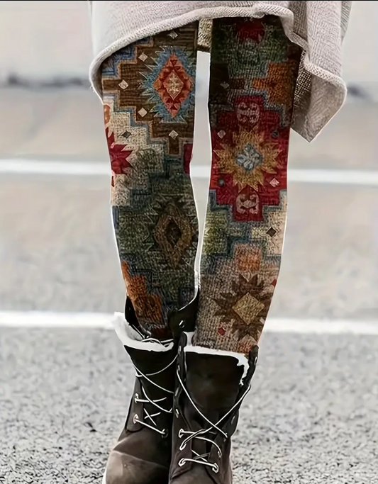Vibrant Western Ethnic Print Skinny Leggings